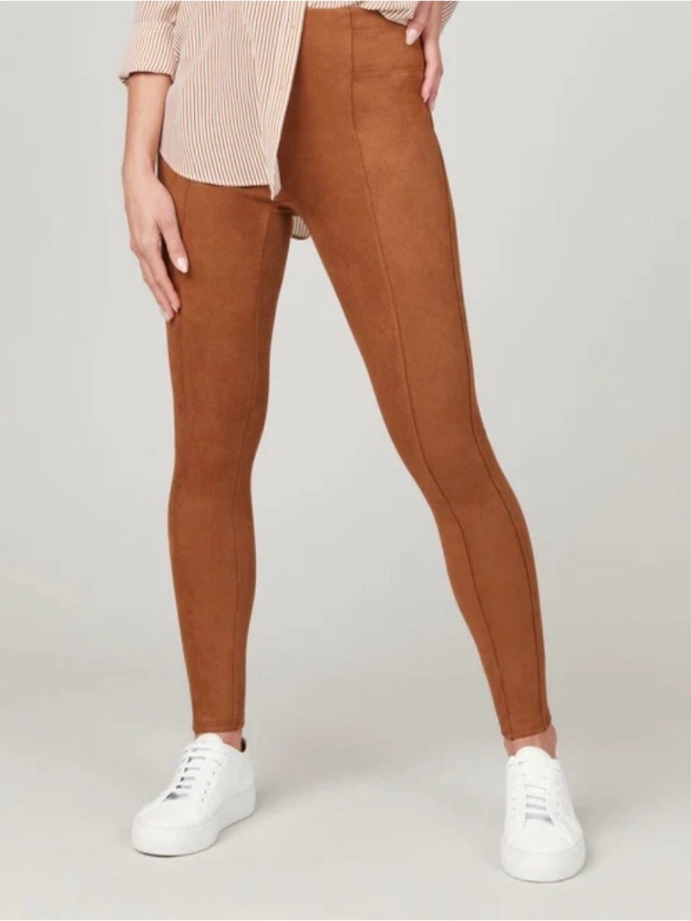 SPANX Faux-Suede High-Waist Leggings in Chestnut Size L